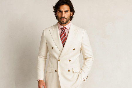 High Quality Designer Casual Cheap Priced Fashion Blazer Dress Jacket Off White Men's Double Breasted Suits Jacket  Blazer with Peak Lapels