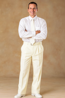 Ivory ~ Cream ~ Off White Pleated or Flat Front Dress Rayon Fabric Pant Slacks For Men unhemmed unfinished bottom - Cheap Priced Dress Slacks For Men On Sale
