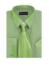 Olive Spread Collar French Cuff + Tie + Handkerchief Set Men's Dress Shirt