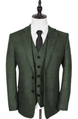 Olive Peaky Green 3 Piece Tweed Men'S Suits