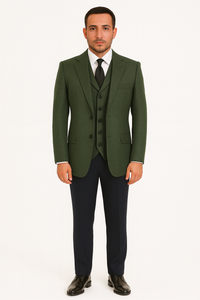 Olive Peaky Green 3 Piece Tweed Men'S Suit