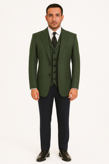 Olive Peaky Green 3 Piece Tweed Men'S Suit