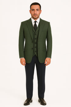 Olive Peaky Green 3 Piece Tweed Men'S Suit