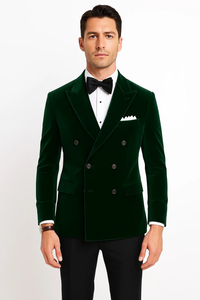 Olive Double Breasted Velvet Blazer 