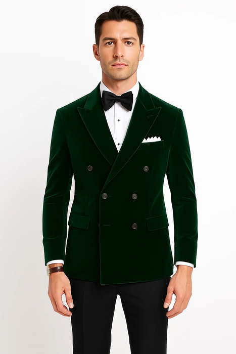 Olive Double Breasted Velvet Blazer 