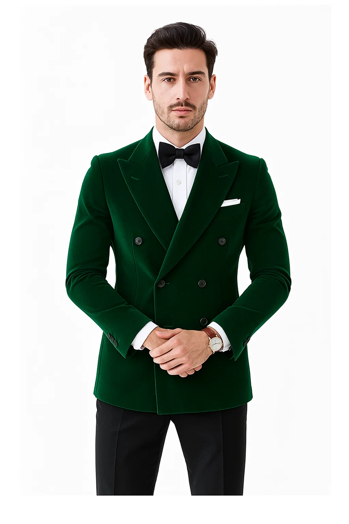 Olive Double Breasted Velvet Blazer 