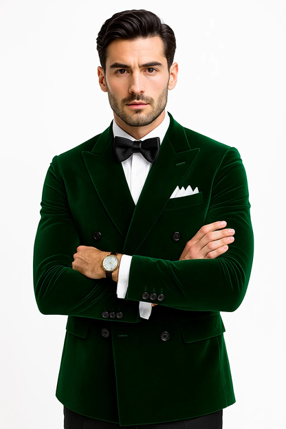 Olive Double Breasted Velvet Blazer 