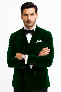 Olive Double Breasted Velvet Blazer 