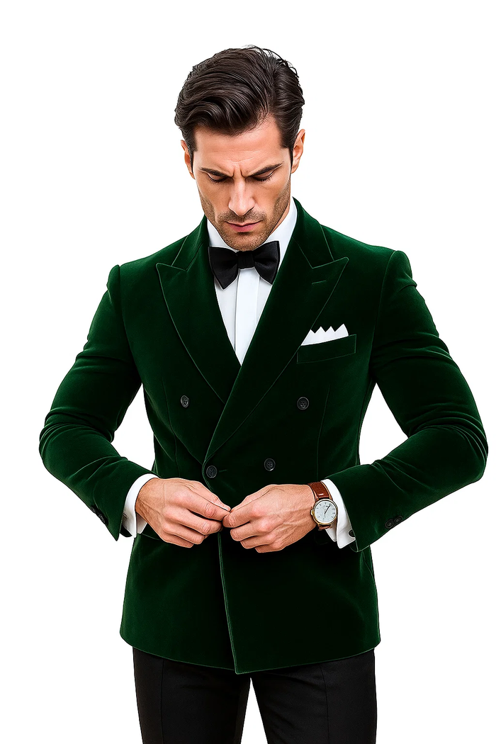 Olive Double Breasted Velvet Blazer 