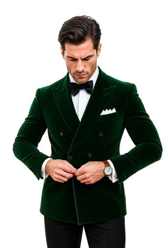 Olive Double Breasted Velvet Blazer 