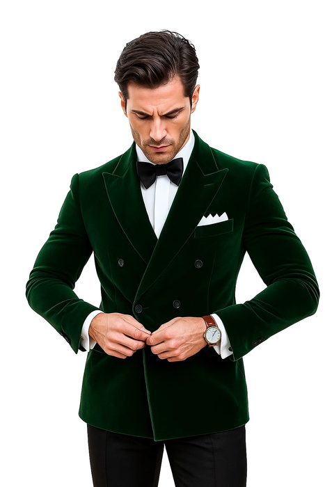 Olive Double Breasted Velvet Blazer 