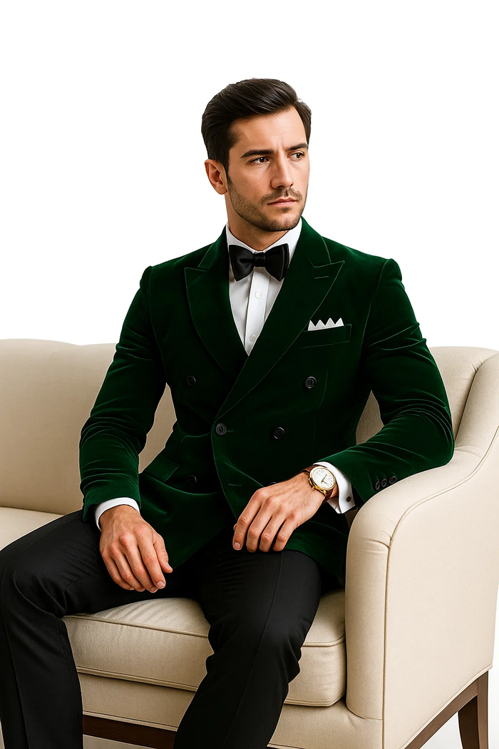 Olive Double Breasted Velvet Blazer 
