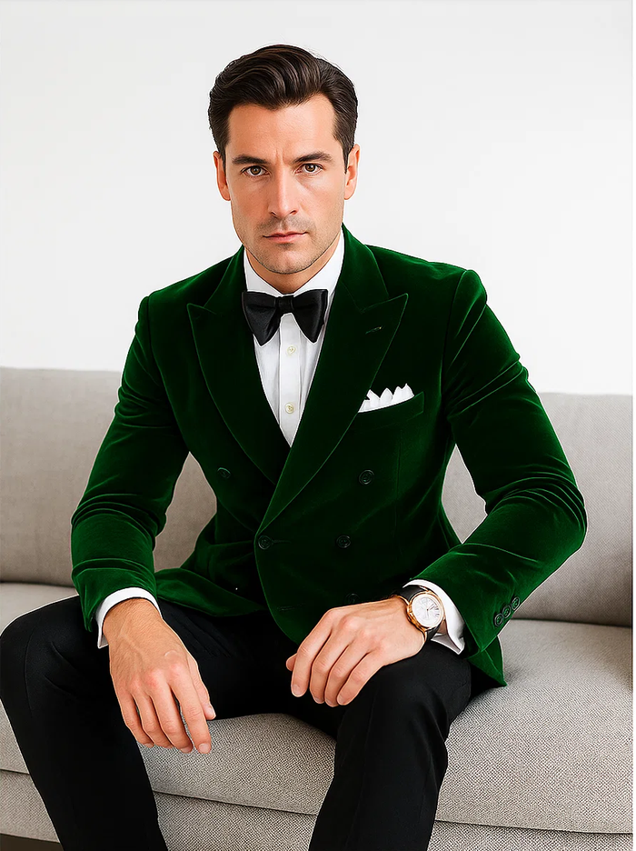 Olive Double Breasted Velvet Blazer 