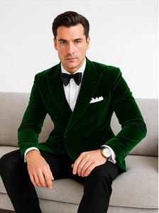 Olive Double Breasted Velvet Blazer 