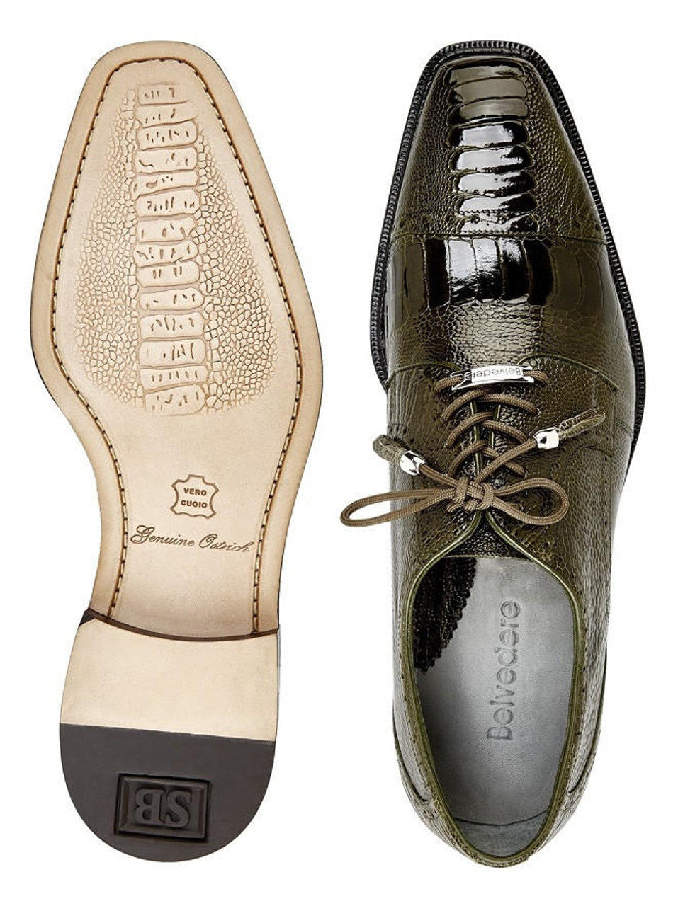 Belvedere Mens Olive Green Ostrich Shoes Batta - Image 2