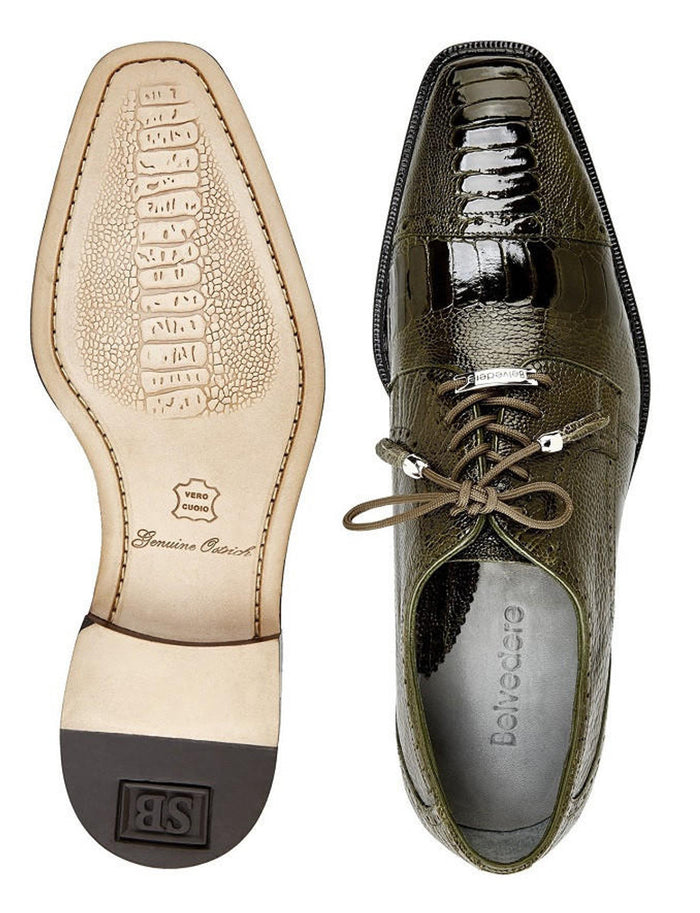 Belvedere Mens Olive Green Ostrich Shoes Batta - Image 2