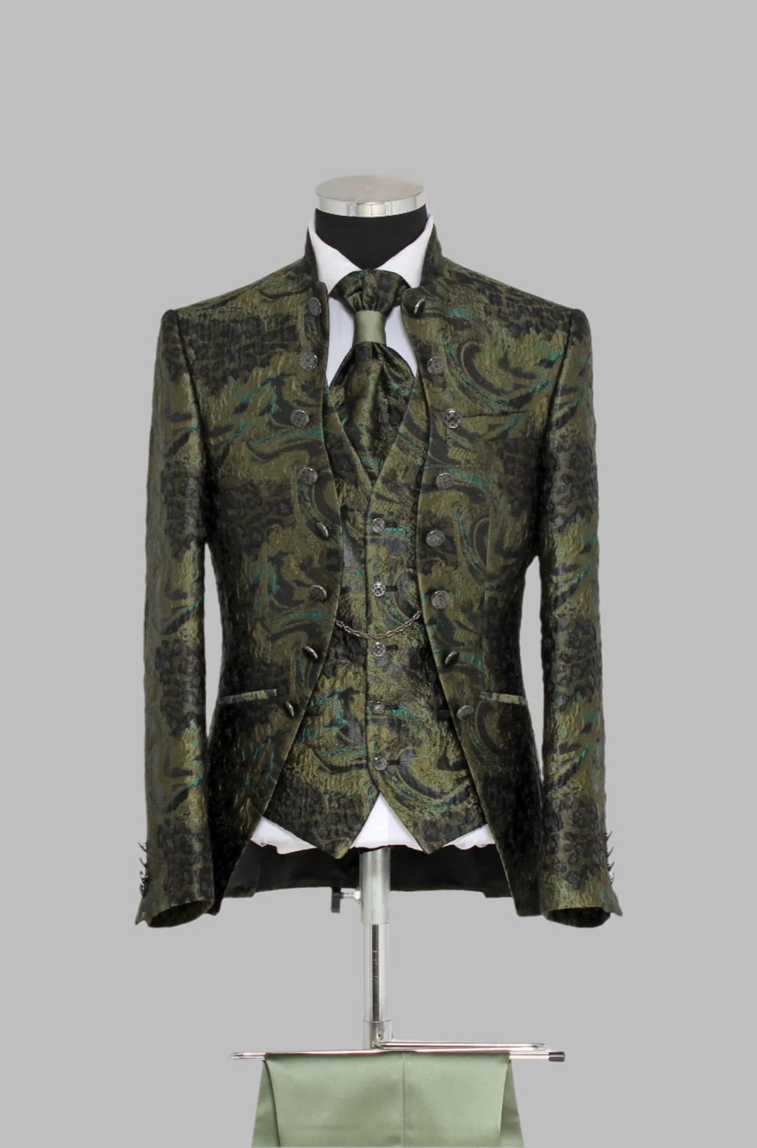 Victorian Tuxedo - Tail Coat - 1920s Regency period - Mandarin Suit in Color Olive Green
