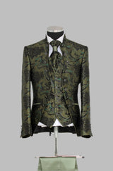 Victorian Tuxedo - Tail Coat - 1920s Regency period - Mandarin Suit in Color Olive Green