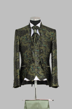 Victorian Tuxedo - Tail Coat - 1920s Regency period - Mandarin Suit in Color Olive Green