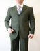 Three Button Suit - Classic Fit Pleated Pants - Men's Basic Three Button Poplin Olive Suit