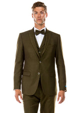 Cheap priced Suit- Men's Two Button Vested Vintage Style Tweed Wedding Olive Suit green