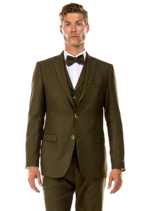 Cheap priced Suit- Men's Two Button Vested Vintage Style Tweed Wedding Olive Suit green