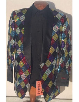 Alberto Nardoni Brand Men'S Black Shawl Lapel 1 Button Style Multicolor Printed Blazer