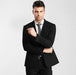 Men'S Black 1 Button Peak Lapel Slim Fitted Suit With Flat Front Pant