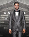Men'S One Button Classic Three Piece Sharkskin Suit With Solid Black Satin Shawl Collar Gray