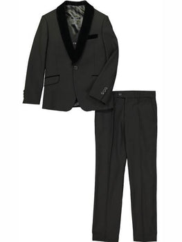 3 Pc Velvet Collar Shawl Lapel Kids Sizes Black Tuxedo Suit Perfect for toddler Suit wedding attire outfits