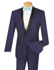 Men's One Button  Slim Fit Tuxedo Blue Tux T-SS