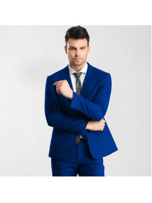 Men's Royal Blue Button  Peak Lapel Slim Fitted Dress Suits for Men with Flat Front Pant
