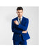 Men's Royal Blue Button  Peak Lapel Slim Fitted Dress Suits for Men with Flat Front Pant