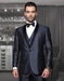 Men's One Button Classic Three Piece Shawl Collar Suit With Trim On The Collar Soft Light Weight Fabric Extra Fine Italian Fabric Wynn-Blue