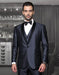 Men's One Button Classic Three Piece Shawl Collar Suit With Trim On The Collar Soft Light Weight Fabric Extra Fine Italian Fabric Wynn-Blue