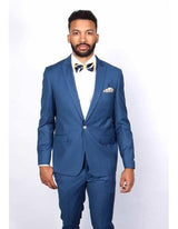 Men's Slim Fit Suit - Fitted Suit - Skinny Suits Men's Blue 1 Button Closure Rossiman Rossi Skinny Suit