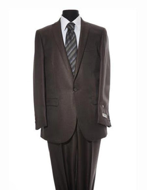 Men's Textured Pattern Brown Peak Lapel 1 Button Suit