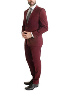 L & S France Men's 2 Piece Slim Fit One Button Burgundy ~ Wine ~Maroon Suit - Single Button Suit