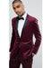 Men's Slim Fit Maroon Color ~ Maroon Suit   ~ Black and Burgundy ~ Wine Tuxedo Velvet Fabric with Black Premium Pants