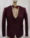 Men's 1 Button Peak Lapel Vested suit Peak Lapel Burgundy ~ Wine ~ 3 Piece Maroon Suit  Slim Fit Tapper Cut