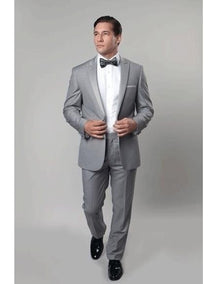 Men'S 1 Button Slim Fit Gray Prom Outfit Suit Flat Front Pants