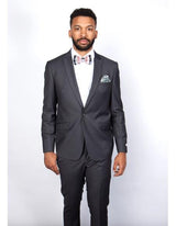 Men's Rossiman Rossi Man Brand Gray Tapered Leg Lower Rise Pants & Get Skinny 100% Wool 1 Button Slim Fit Peak Lapel Suit
