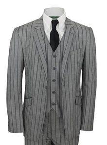 Grey and Black Stripe Vested Suit