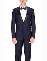 Authentic Braveman Men's Dark Navy Blue Suit For Men 1 Button Tuxedo Slim Fit Suit With Satin Peak Lapels