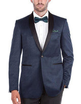 Men'S Tuxedo Navy Slim Fit 1 Button Shawl Collar Side Vents Jacket