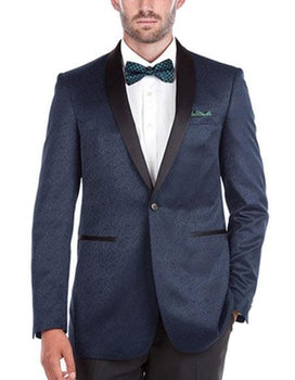 Men'S Tuxedo Navy Slim Fit 1 Button Shawl Collar Side Vents Jacket