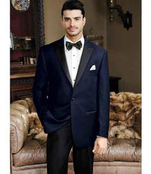 Men's Navy 1 Button Peak Lapel Velvet Slim Fit  Tuxedo