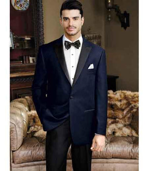 Men's Navy 1 Button Peak Lapel Velvet Slim Fit Tuxedo