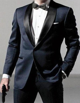 Men’S Satin Shawl Lapel Dark Navy Tuxedo Suit