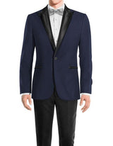 Men's One Button Peak Black Lapel Wool Navy tuxedo